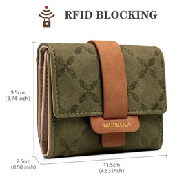 MUIIKOLA Women's RFID Blocking Large Capacity Wallet 100% Vegan Leather Large Women's Purse with 9 Card Slots and 1 ID Window, Olivegreen-s