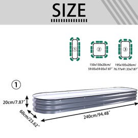 Hershii Raised Garden Bed Kit Outdoor Galvanized Planter Box Oval Metal Bottomless Plant Containers for Growing Plants Vegetables Herb Flower Succulent - Dark Gray, 94.48 X 23.62 X 7.87inches