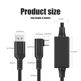 Momowin VR Ladeanschlusskabel, Kompatibel mit Meta Quest 3/Quest 3S/2/1/Pico 4/3/Oculus Quest 2/PC Steam VR Hi-Speed 2.5 Gbps, USB 3.0 zu USB-C Kabel (5m, Schwarz)