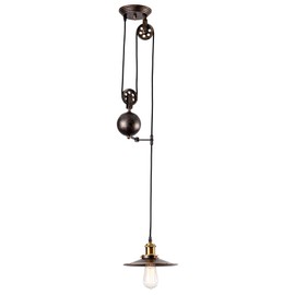 Pendant Light Industrial Pulley, MOONKIST Chandeliers Edison Adjustable Retro American Country Style Retractable Wire Lamps Vintage Indoor Lighting Home Ceiling Lights Fixture (Bronze)
