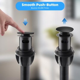 Hibbent 2 Pack Push and Seal Pop Up Drain Stopper with Overflow for Bathroom Sink Faucet Vessel Vanity, Matte Black