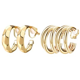 2 Pair Gold Clip on Earrings, Clip on Earrings for Girl, Gold Clip on Earrings Women, Clip on Earrings Adjustable Fake Clip On Earrings For Girls Women Gift