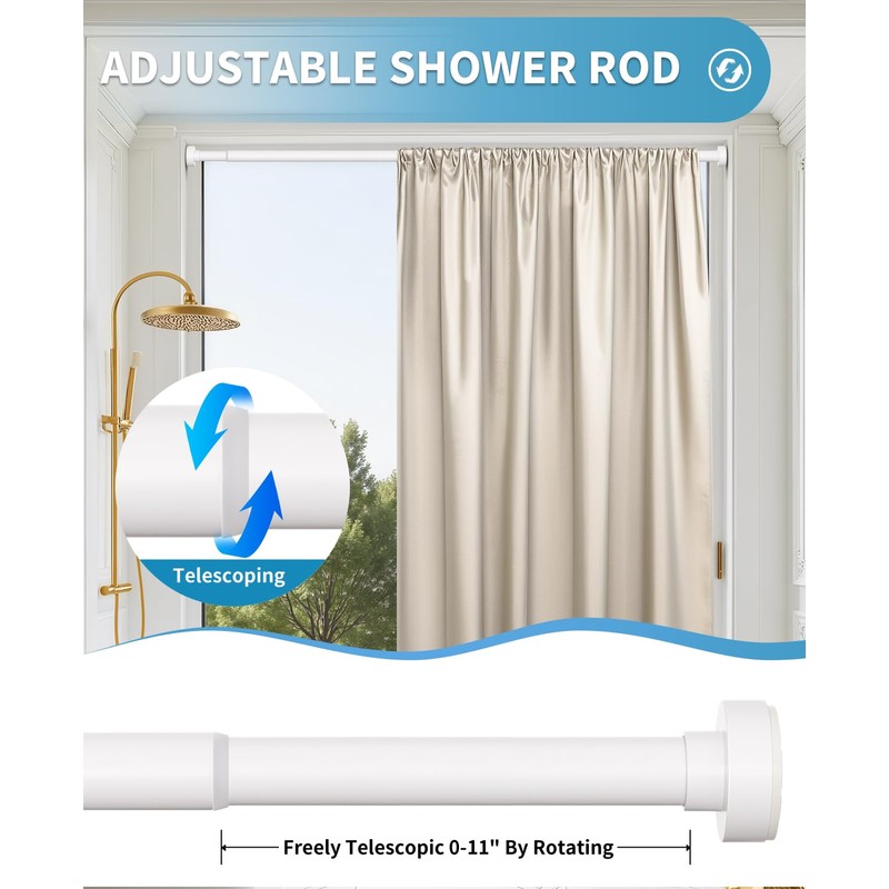 Emlaoe White Shower Curtain Rod 34-96 Inches(2.8-8ft) Adjustable Shower Rod