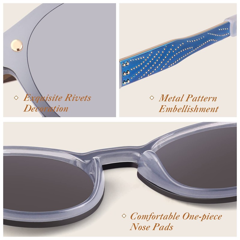 GQUEEN Sunglasses for Women and Men, Mirrored, Large, Round, UV400,