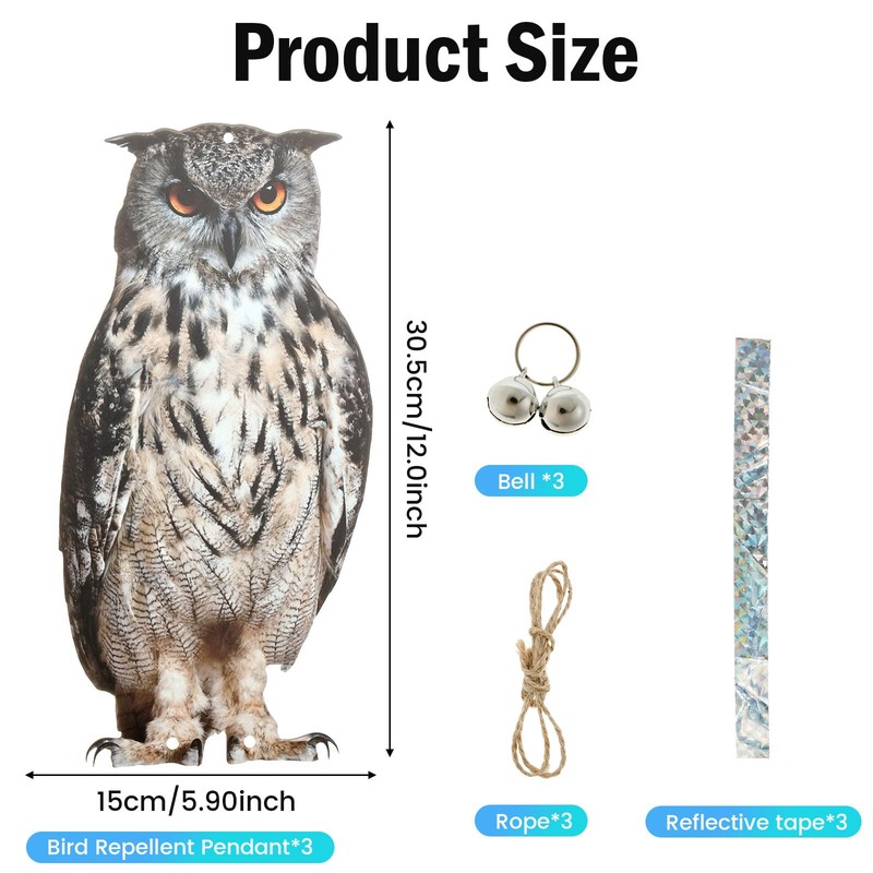 3 Pcs Owl to Keep Birds Away Reflective Owl Bird
