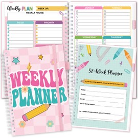 Funrous Undated Weekly Planner Notebook 60 Sheets Weekly Goals Notebook Back to School Daily Planner Spiral Schedule Task Checklist Plan Book for First Day of School Organizer Office Gift Supplies