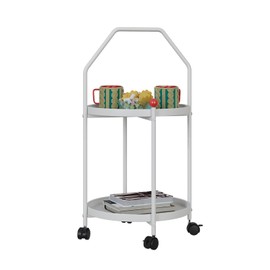 MKZYO Patio Outdoor Side Table,2-Tier Round Modern End Table with Wheels and Handle,Versatile Accent Side Table for Balcony Porch Deck Poolside,Small Nightstand Bedside Table for Living Room(White)