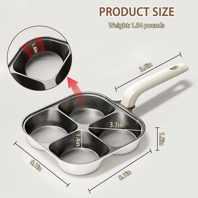 JUSTUP 4-Cup Egg Pan Nonstick，Healthy Titanium Ceramic Breakfast Frying Pan，Compatible