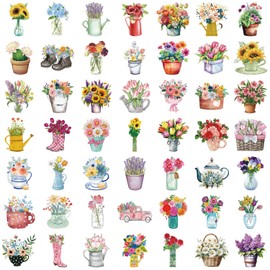 50PCS Stickers for Flower,Flower Stickers,Teens Boys and Girls Sticker Pack Vinyl Skateboard Guitar Door Laptop Luggage Car Bike Water Bottle Birthday Party Supplies Stickers