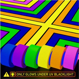6-Pack Neon Gaffer Tape – 0.6 or 1 inch UV Blacklight Reactive Glow in The Dark Tape, Best for Parties, Dance Floors, Theaters & DIY Projects – 6 Vibrant Colors (1 inch x 35 feet)