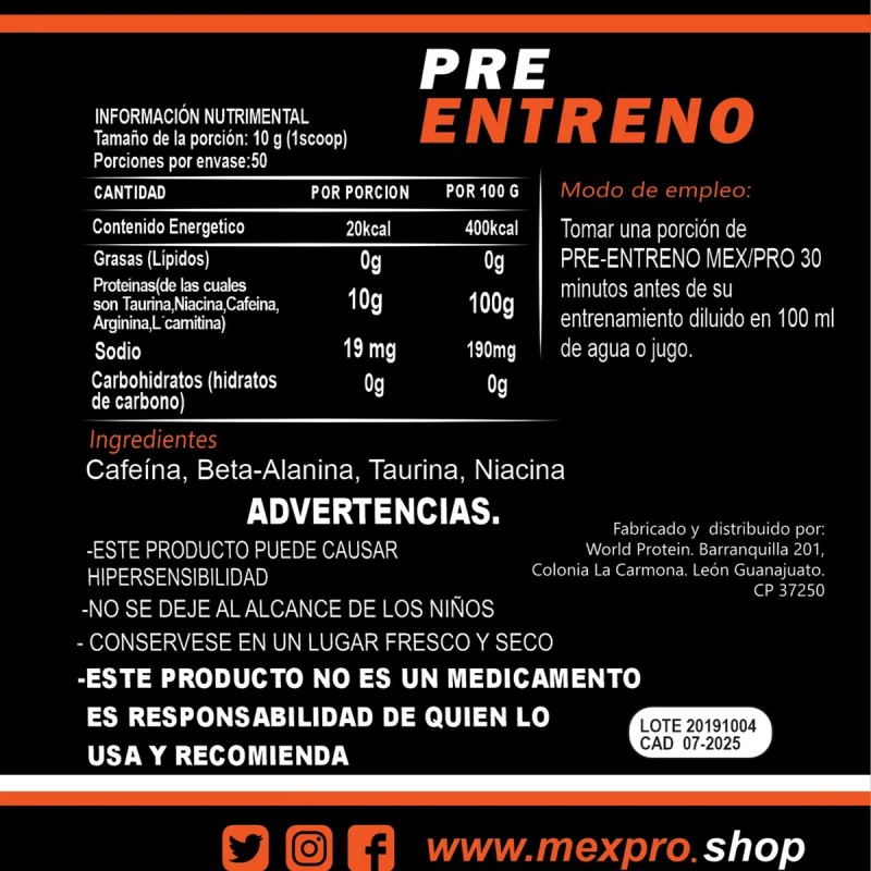 Mex/pro Pre Entreno 500gr Varios Sabores