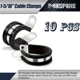 1-5/16 Inch Rubber Cable Clamps 10 PCS, 304 Stainless Steel Hose Pipe Clamps, Automotive Wire Rubber Insulated Clamps, Metal Clamps for Tube, Pipe and Wire Cord Installation