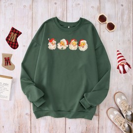 MODNTOGA Women Christmas Sweatshirt Vintage Santa Graphic Long Sleeve Crewneck Pullover Tops Retro Merry Christmas Outfit (Green, M)
