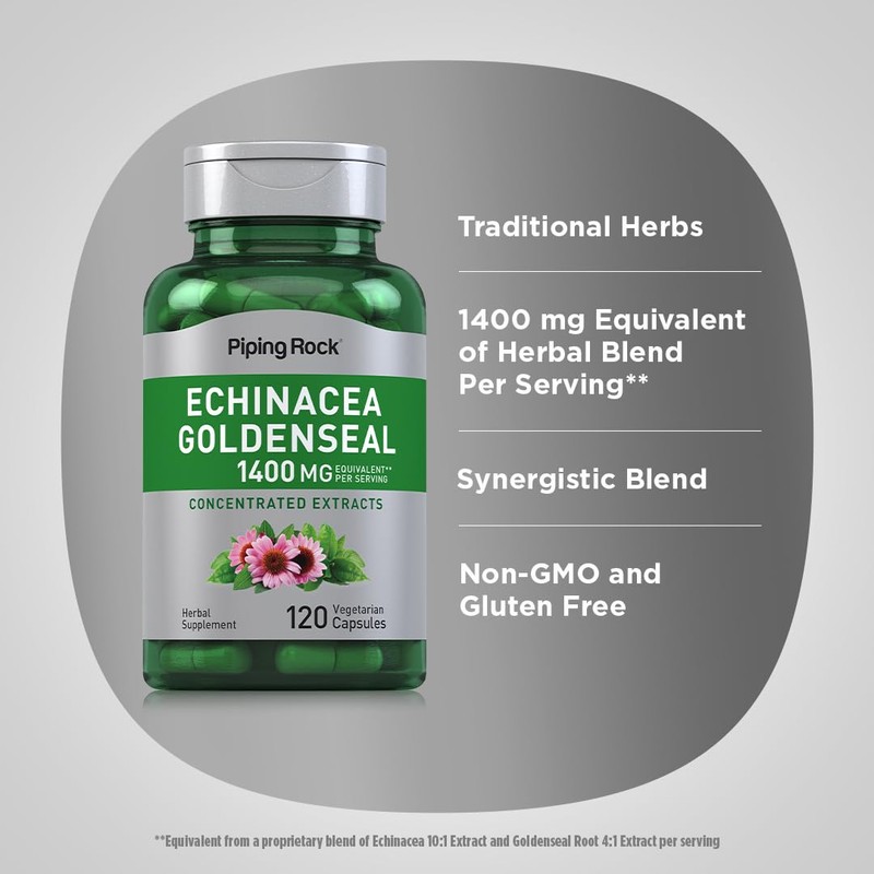 Piping Rock Echinacea Goldenseal Capsules | 1400mg | 120 Vegetarian