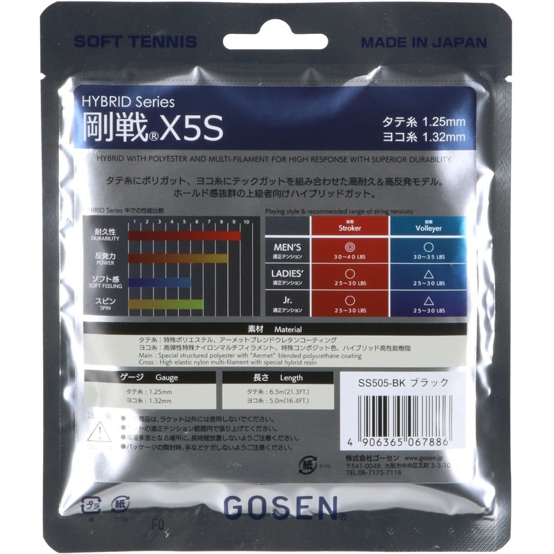 GOSEN SS505 Soft Tennis String Hybrid Heavy Battle X5S Black