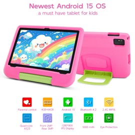 Ruufuuxy Android 15 Tablet for Kids - Kids Tablet 10 Inch, Octa-Core CPU, 8GB RAM, 64GB Storage, 5G WiFi, Dual Camera, Tablets for Toddlers with EVA Protective Case, Parental Controls