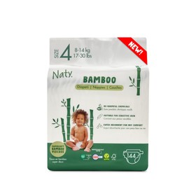 Naty Bamboo Viscose Baby Diapers – Silky Soft, Plant Based, Dermatologically Tested for Sensitive Skin & Super Absorbent (Size 4, 144 Count)