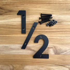 5 Inch Modern Plastic House Numbers and Letters with hardware included. Black and White Arrows, North South East West, Unit A B, No.- Dash, 1/2 (1/2, BLACK)