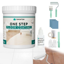 Jungarian All-In-One Interior Floor Coating Kit, Water-based & Low Odor One-Step Floor Paint, High Hardness Waterproof Paint for Ceramic, Porcelain, Fiberglass, Hardwood, Laminate, Vinyl, 35OZ, White