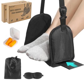 Airplane Foot Hammock - 2 Pack Anti-Squeeze Foot Rest for Air Travel, Portable Plane Footrest for Long Flight with Support Board/Memory Foam, Foot Hanger Leg Rest for Travel Accessories Must Haves