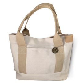 Pokiele Canvas Mini Tote Bag, Lightweight, Freestanding, Dividers, Commuting to Work or School, Tool, Mother's Lunch Bag, Multi-purpose (Off-White)