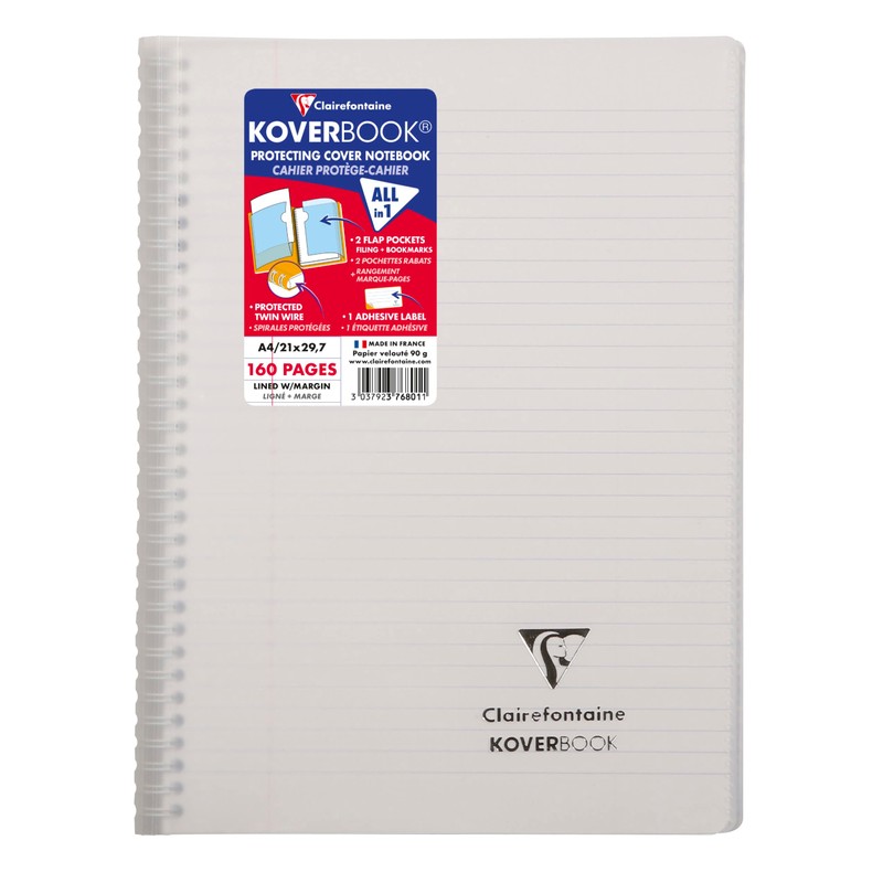 Clairefontaine 376801C College Notebook with Spiral Binding (Lined with Margin,