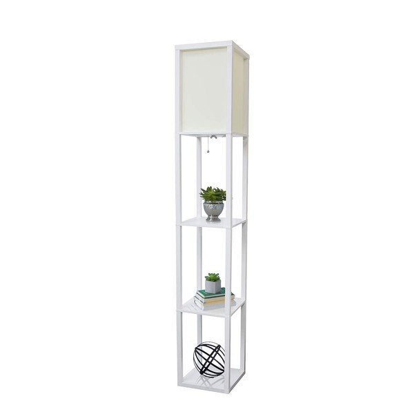 Simple Designs LF1014-WHT-2PK Floor Lamp Etagere Organizer Storage Shelf with Linen Shade 2 Pack, White