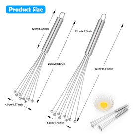 Kssvzz Set of 2 Whisk Stainless Steel Balls, Whisk Small Ball Whisk Set for Cooking, Mixing, Whisking, Beating, Stirring (10 Inches and 12 Inches)