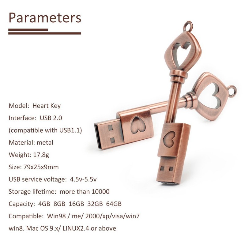 leizhan 32 GB USB Flash Drive Memory Stick Metal Heart-Shaped
