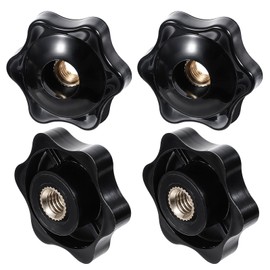 Psyqtsuary 4 PCS 6 Star Knobs, Black Nylon Screw-On Type Thru Threaded Knob Nuts, M6 Hexagon Head Thru Knob, 6-Star Shape Hand Tighten Clamping Knobs for Mechanical Equipment