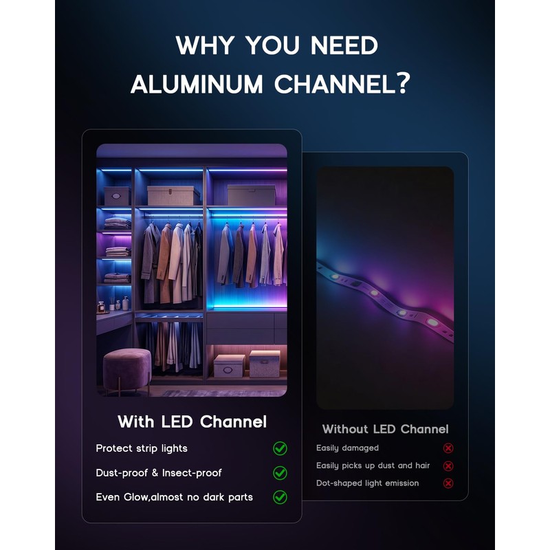 VOEWT 20Pack 3.3FT/1M LED Aluminum Channel U Shape with Milky