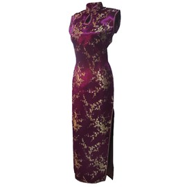 7Fairy Women's Burgundy Keyhole Long Chinese Party Dress Cheongsam Size 2 US