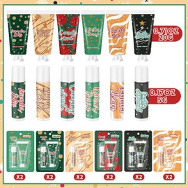 Loopeer 12sets/24pcs Christmas Hand Cream and Lip Balm Gift Sets for Women Travel Hand Lotions Moisturizing Lip Care Lipstick for Dry Cracked Christmas Stocking Stuffer Xmas Bulk Gift Coworker Adult