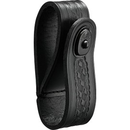 Handcuff Strap Black Leather Basketweave with Black Safety Snap