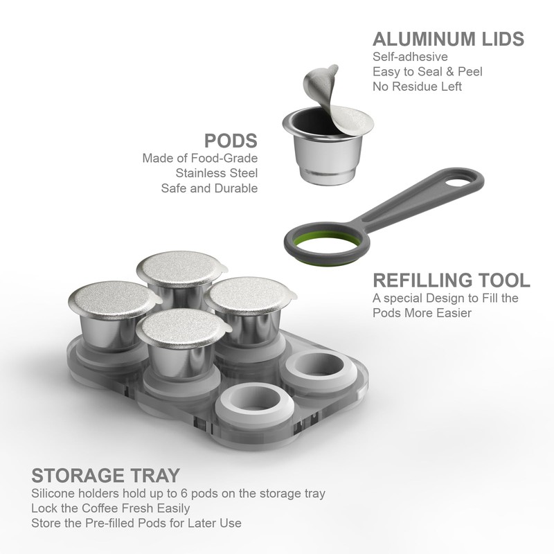 Reusable Capsules for Nespresso OriginalLine - 6pcs Refillable Coffee Pods,Stainless
