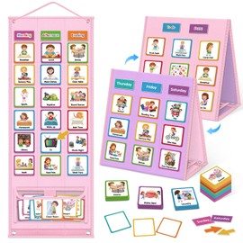 Godery Large Visual Schedule for Kids Chore Reward Chart,Bedtime Routine Chart for Toddlers,Double Side Schedule Board with 109 Cards for Home School Planner,Autism Learning Materials (Pink)