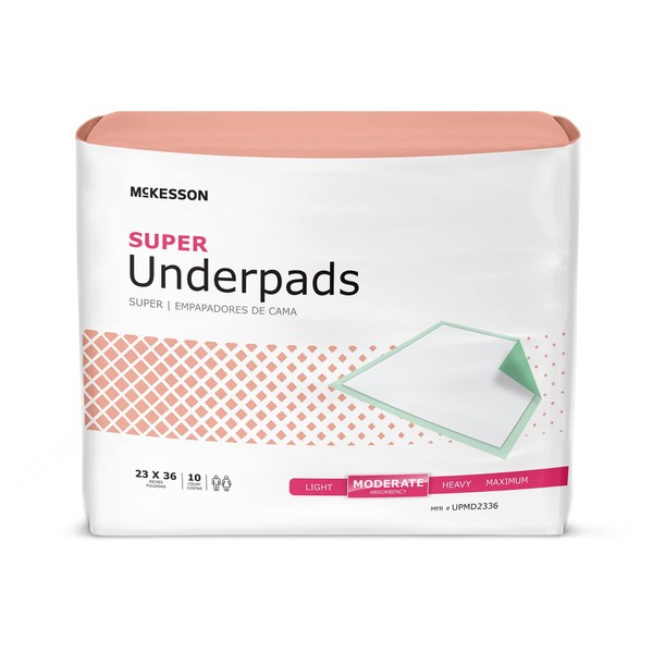 McKesson Super Underpads, Incontinence, Moderate Absorbency, 23 in x 36 in, 10 Count