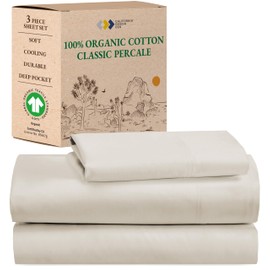 California Design Den 100% Organic Cotton Sheets Twin XL, Deep Pockets, Percale Sheets, GOTS Certified Soft, Crisp & Cooling Sheets Twin XL, XL Twin Sheets, Ivory Sheets for Dorm, Hospitals