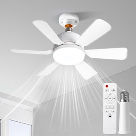TUXOIUBA Socket Ceiling Fan Light with Remote and 1 Socket Extender, E26/E27 Based Easy Install, 3 Color Stepless Dimming, 3 Speeds, Dimmable LED for Bedroom, Kitchen and Living Room