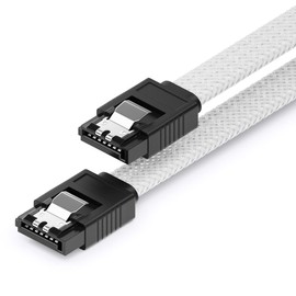 deleyCON 60 cm SATA 3 Cable Nylon 6 Gbit/s Data Cable SATA III Connection Cable Serial ATA Connection Cable for Motherboard & Hard Drive HDD SSD 2 S-ATA L-Connector Straight White