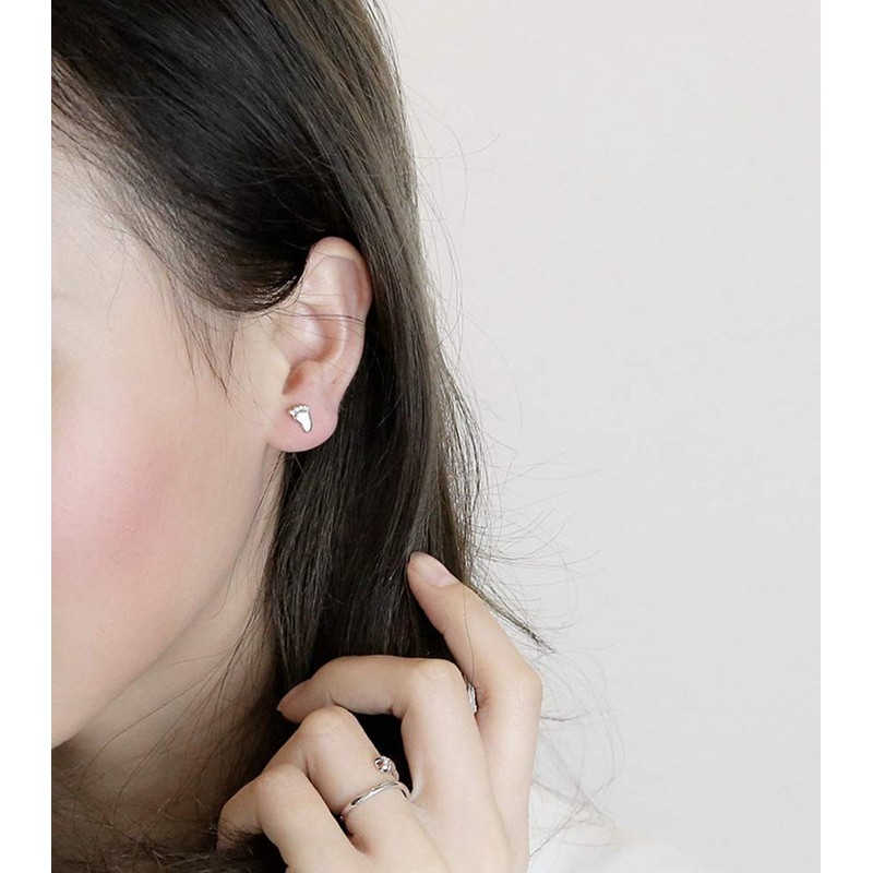 Minimalist Tiny Feet Stud Earring for Women Silver Small Cute