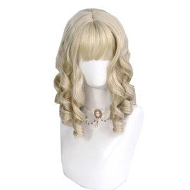 huafan luxkazya Short Wavy Wig with Bangs for Women Girl Sweet Lolita Wigs Synthetic Wigs for Daily Party Use (Gold)