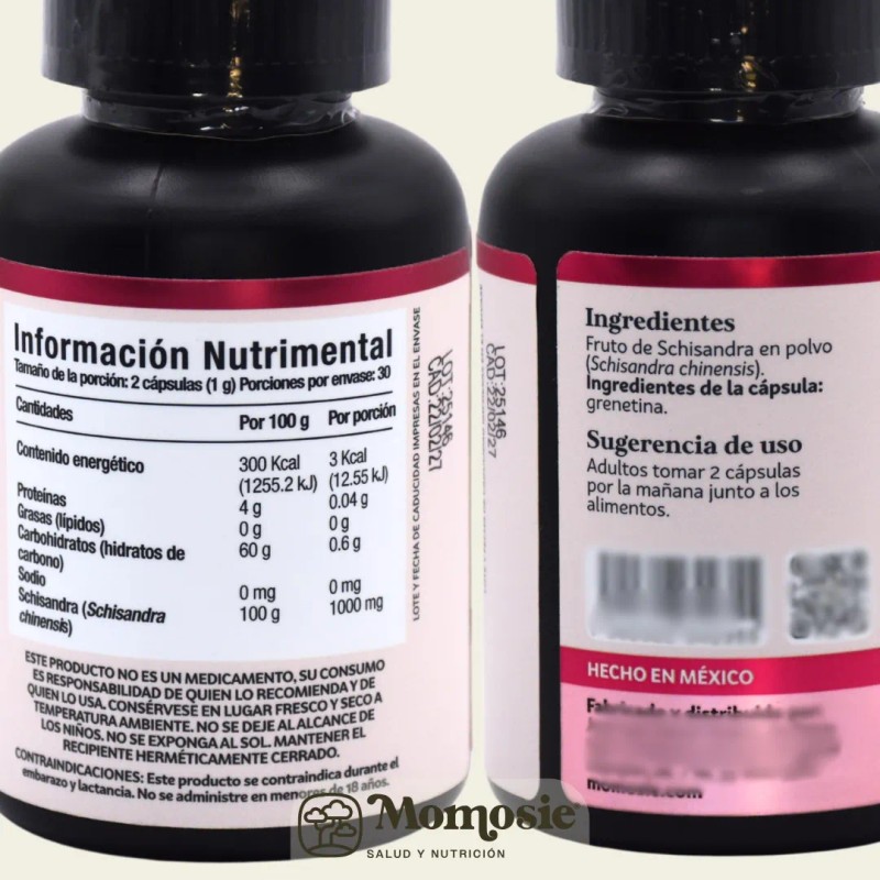 Schisandra 60 Cápsulas De 500 Mg | Momosie | Dura