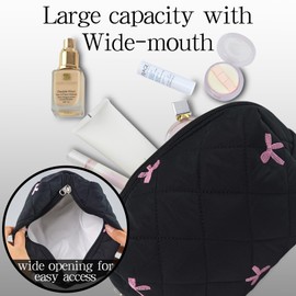 Cotton Quilted Makeup Bag Cute Floral Make up Bag Puffy Coquette Makeup pouch Aesthetic Cute Travel Toiletry Bag for Women Girls