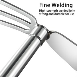 LEZEHUIBEST Hoe Garden Tool for Lawn Care, Rake Hand Tool 15" Metal Hand Hoe & 3 Prong Cultivator Dual Headed Gardening Tool for Weeding, Digging, Seeding Multipurpose