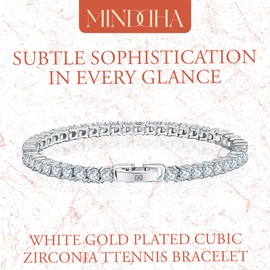 MINDDHA 18K White Gold Plated 3mm Cubic Zirconia Tennis Bracelet – Elegant CZ Tennis Bracelet for Women, Thin, Dainty, & Classic, Available in Yellow and White Gold Options, Size 8"
