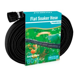PHIRAH Flat Soaker Hose for Garden Bed, 50ft 1/2" Linkable Consistent Drip Irrigation Hose Save 80% Water Leakproof Heavy Duty Double Layer Sprinkler Garden Hose with Holes