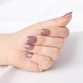 Light Brown Press On Nails, Short Square Shape, Glossy Gel Finish, 30pcs Reusable Acrylic Fake Nails Kit for Women, Natural Stick-On Manicure, DIY Elegant Nude Nails