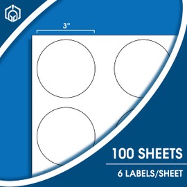 Spartan Industrial Printable Circle Laser Label - 3" Round - White, 100 Sheets, 600 Total Labels | Multipurpose Label Ideal for Custom Projects, Product Labeling Organization | Inkjet/Laser Printer