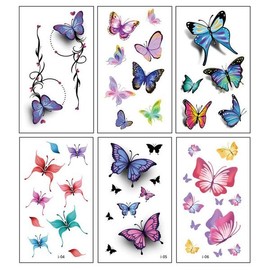 나비 수채화 타투 스티커 인스턴트 헤나 도안 대형 컬러 문신 판박이 Butterfly Watercolor Tattoo Sticker Instant Henna Design Large Color Tattoo Transfer